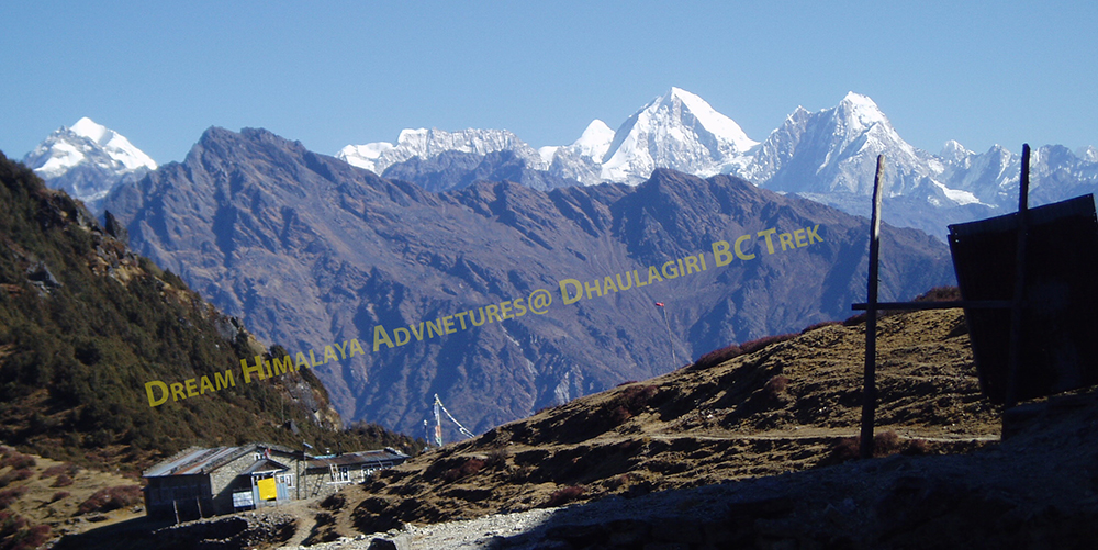 Peaks and path on Dhaulagiri area trekking